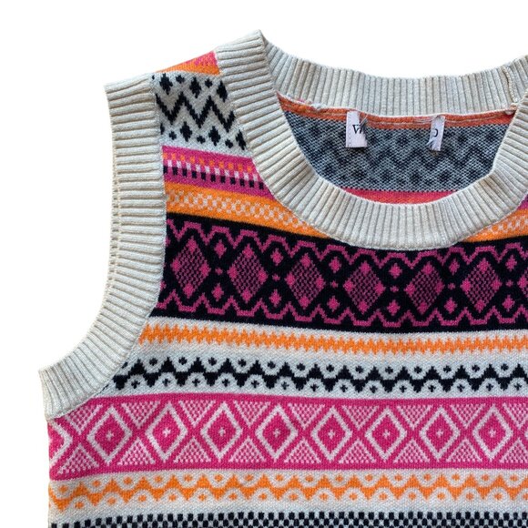 Willow & Wind Fair Isle Sweater Vest Sz S Stripes School Girl Preppy Neon Fall - Picture 2 of 8